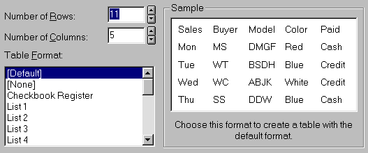 table format dialogue